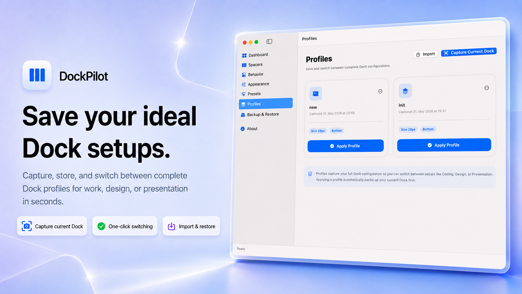 DockPilot Pro Profiles Screen